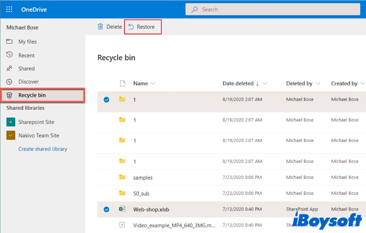 Recover from OneDrive Recycle bin