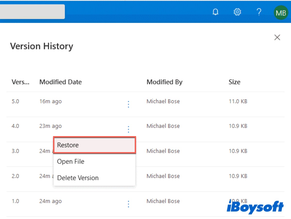 Restore your OneDrive to a previous time