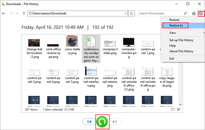 Utilize the File History on a Windows computer