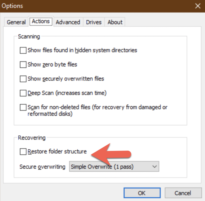Restore files with Recuva with folder structure