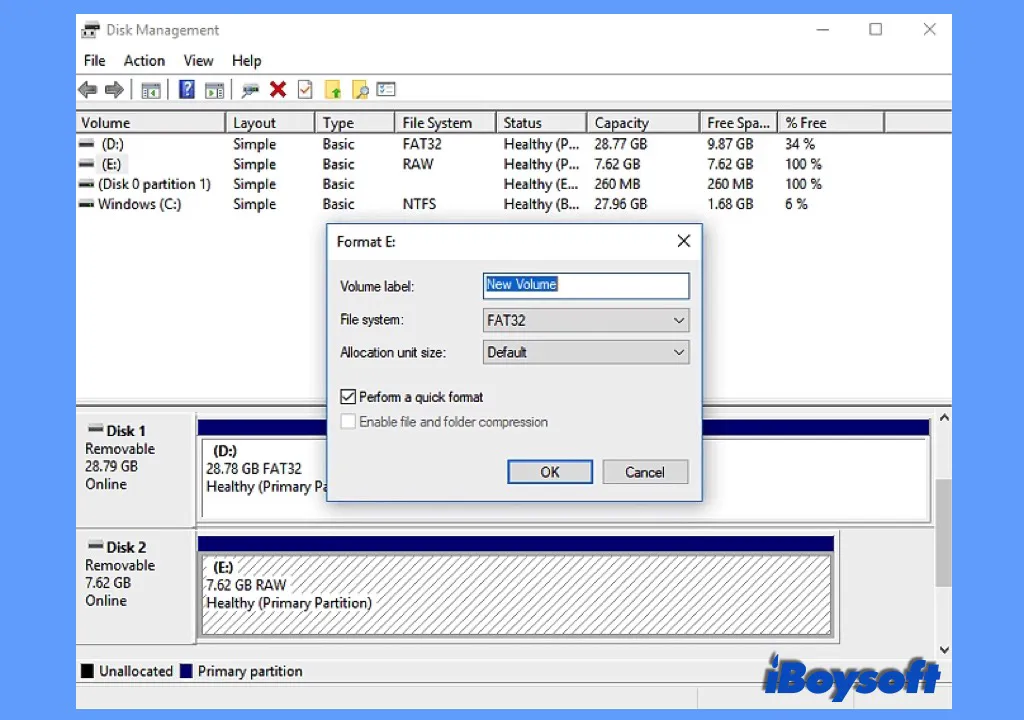 format drive in Disk Management