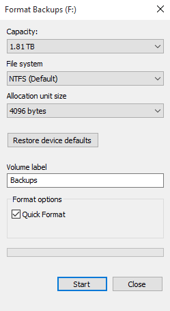 Format USB to NTFS in Windows