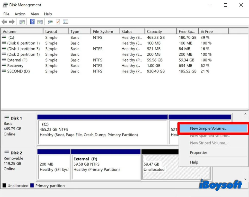 partition USB in Windows