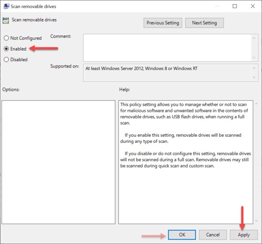 Make a Group Policy to scan USB drives using Microsoft Defender