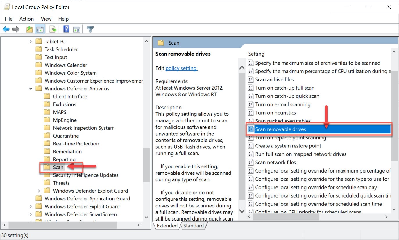 Make a Group Policy to scan USB drives using Microsoft Defender