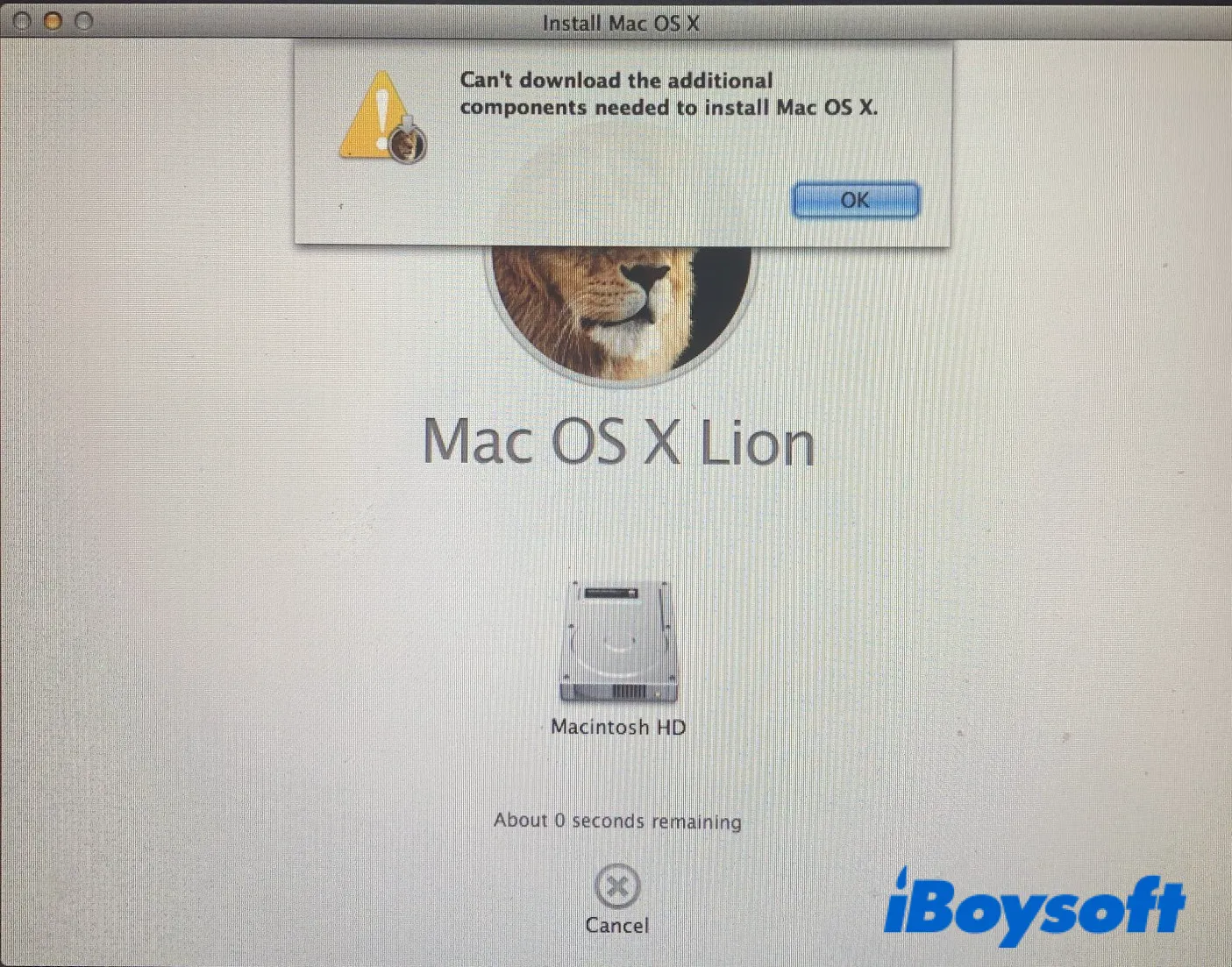 Cant download the additional components needed to install Mac OS X