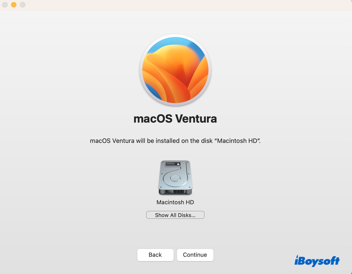 Click Show All Disks to install macOS on external drive