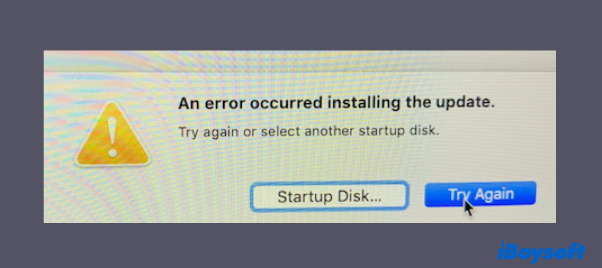 The error saying An error occurred installing the update