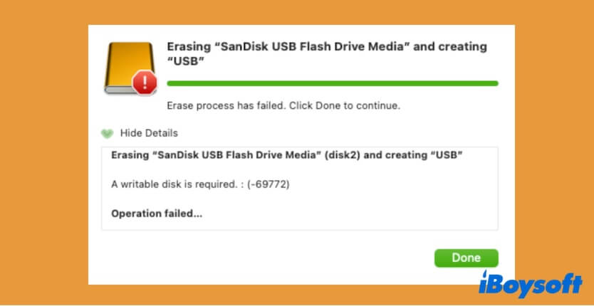 USB error a writable disk is required 69772