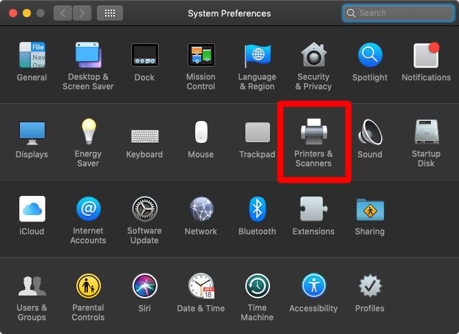 Open Printers and Scanners in System Preferences