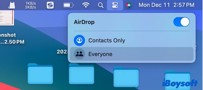 enable AirDrop from Control Centre