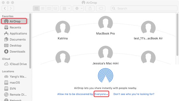 Select the Everyone option in AirDrop on Mac