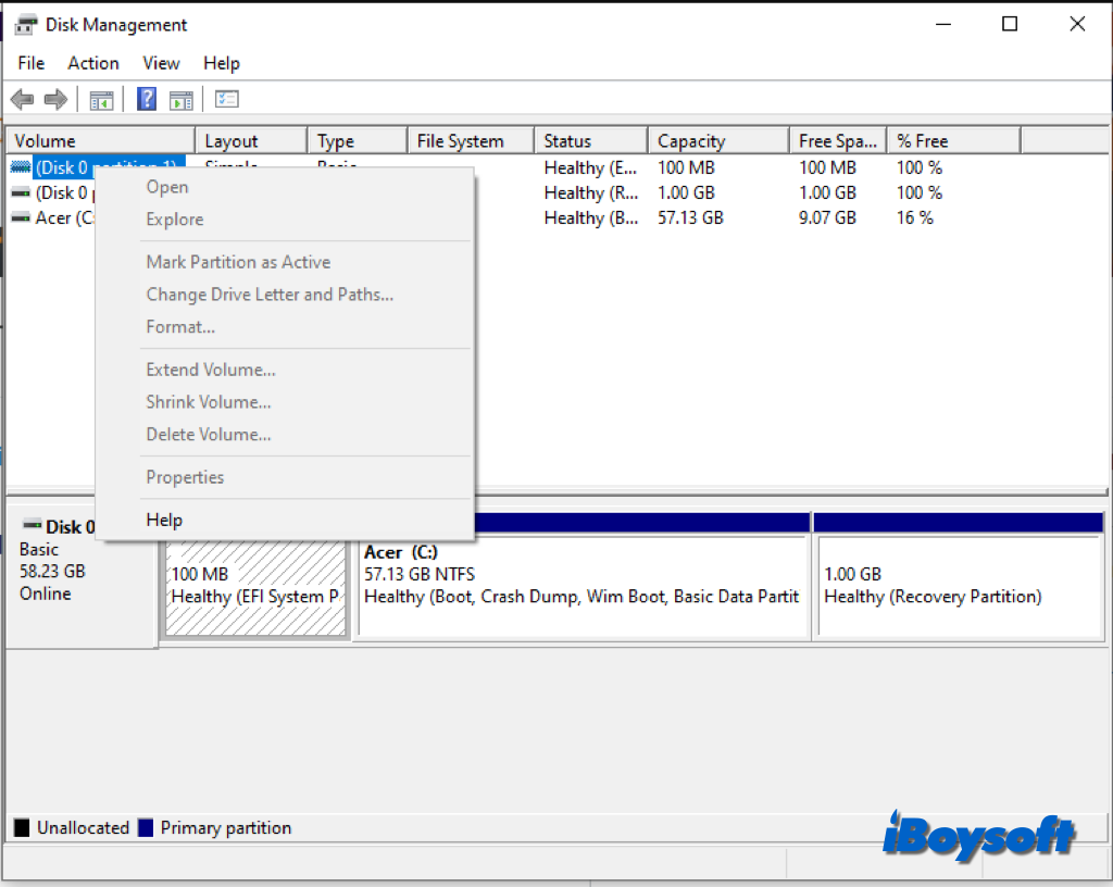 all options greyed out in disk management