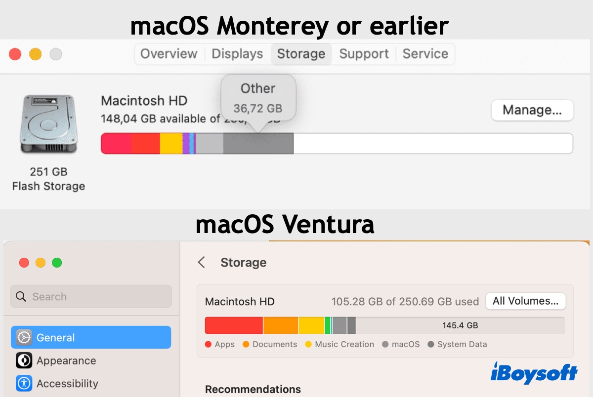 Check available storage on macOS Ventura or earlier