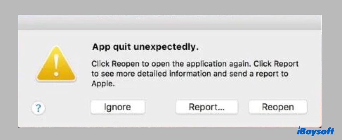 The notification that states App quit unexpextedly on Mac