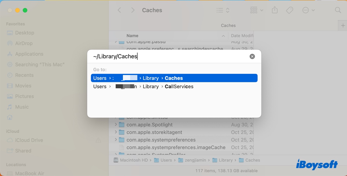 Access app caches folder on Mac to fix the issue that apps keep crashing