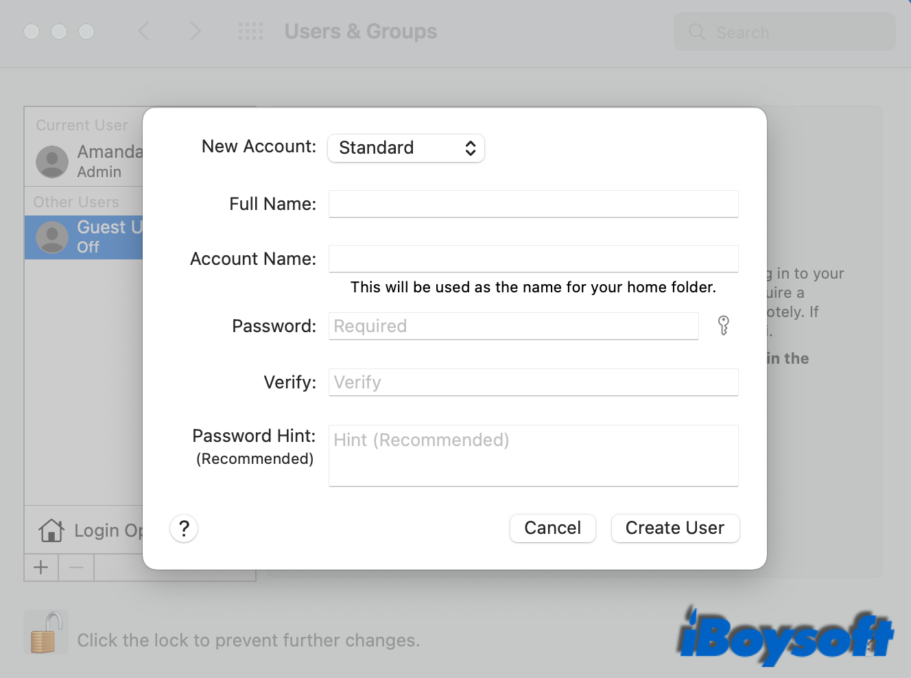 create a new user account on Mac