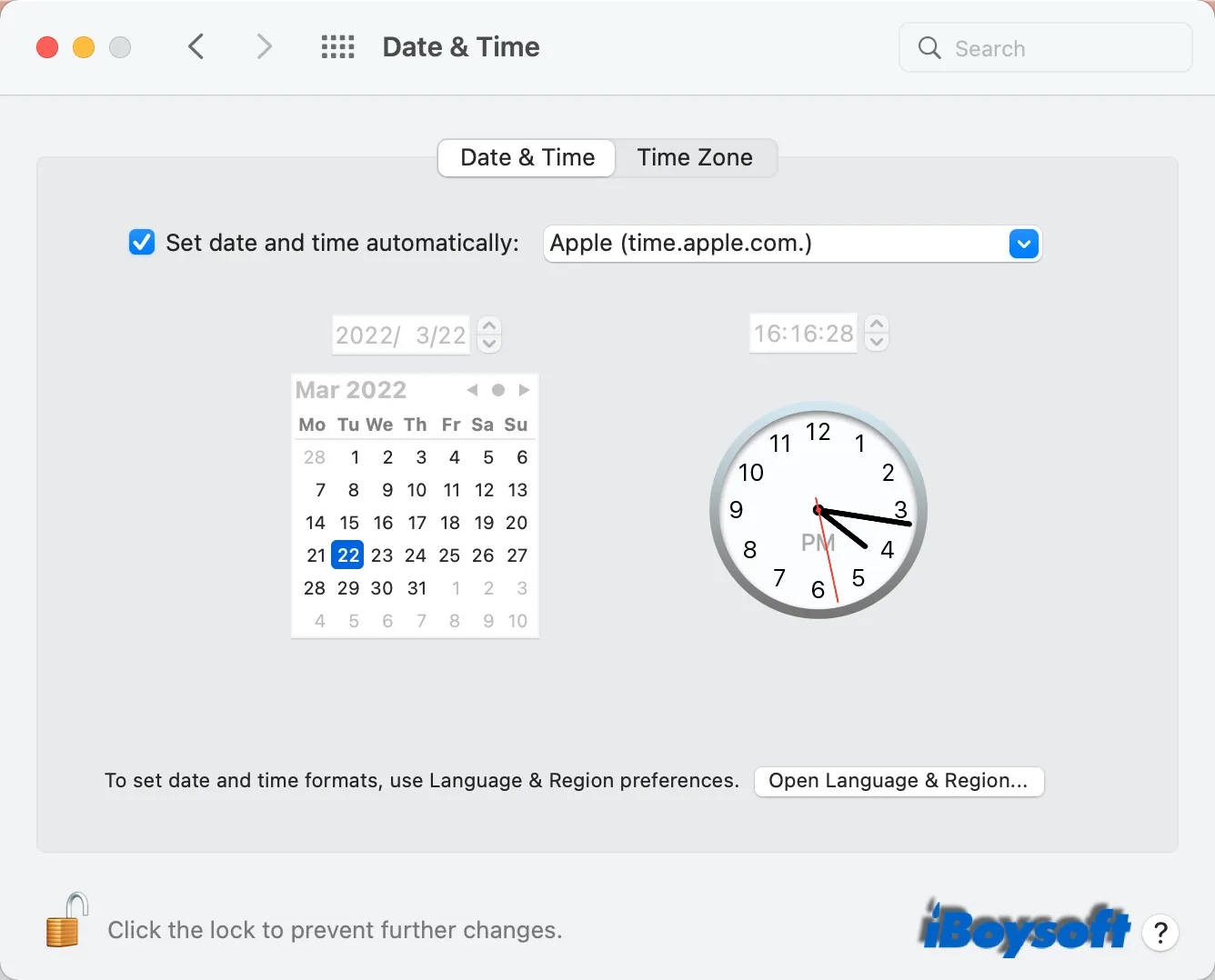 check date and time settings on Mac