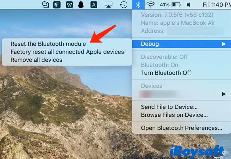 restablecer módulo Bluetooth en Mac