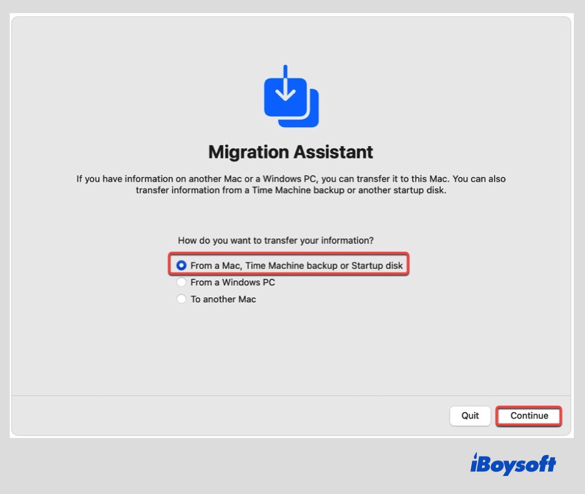 restore with Time machine in Migration Assistant