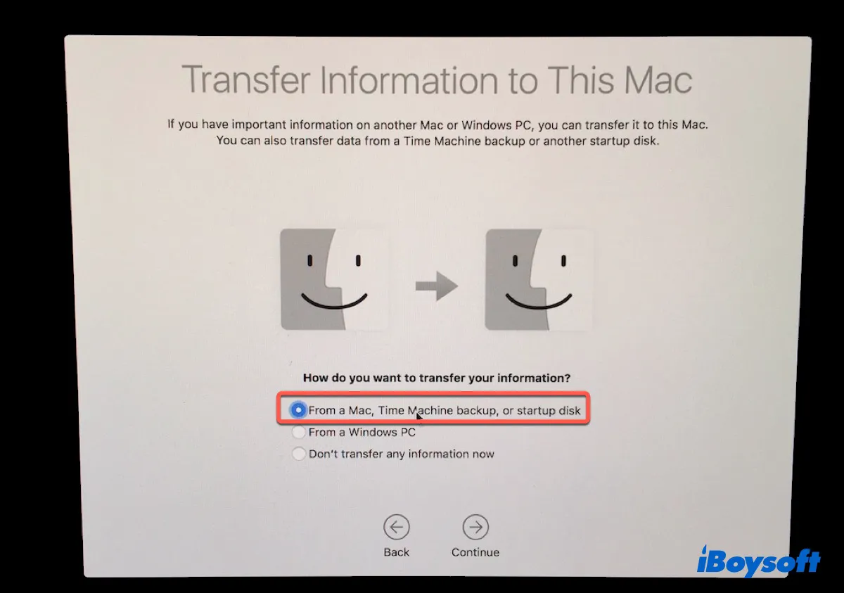 start new Mac with Time Machine backup
