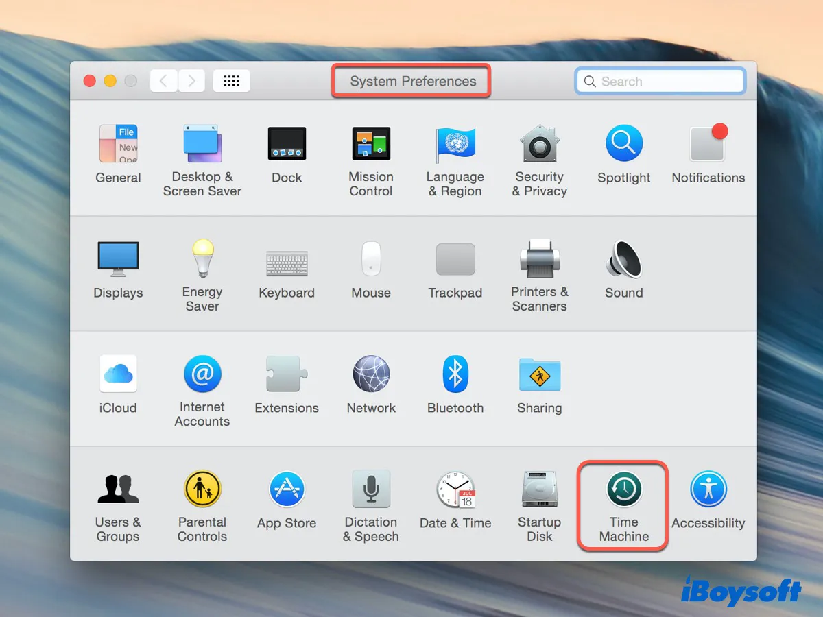 Time Machine app in System Preferences