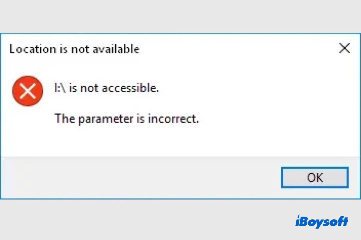 bitlocker drive the parameter is incorrect