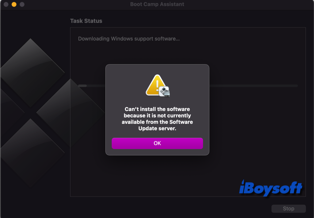 boot camp não consegue instalar o software de suporte do windows
