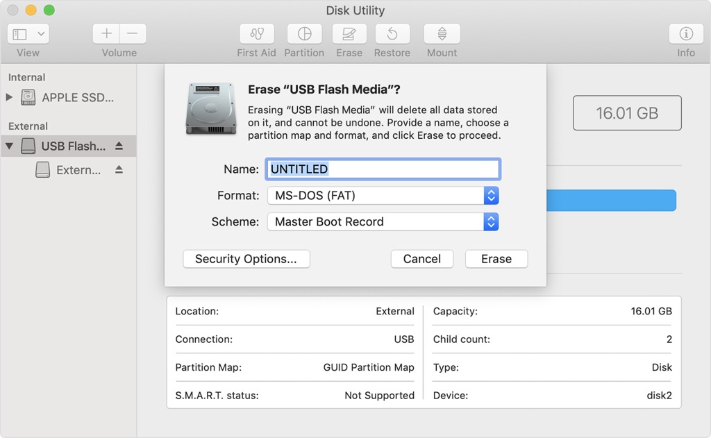 disk utility erase usb flash drive