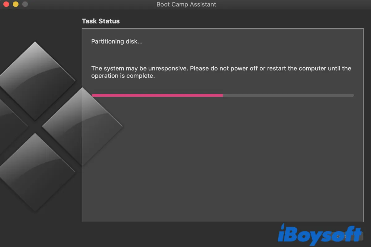 Fix Boot Camp stuck on partitioning disk