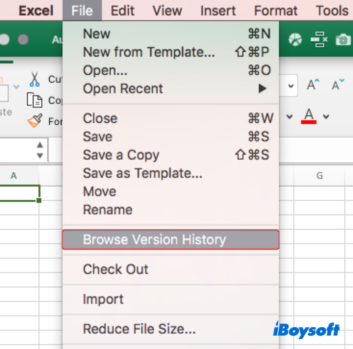 L'historique des versions de navigation est grisé sur Excel