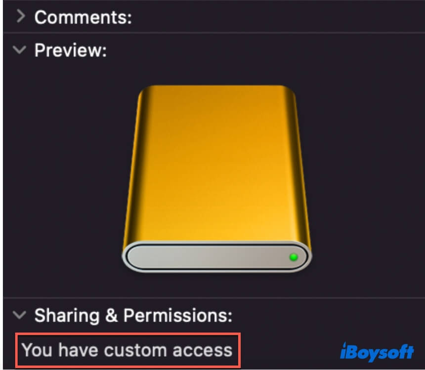 You have custom access to external drive