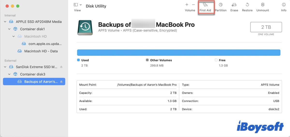 Verify the network connectivity of the network backup disk