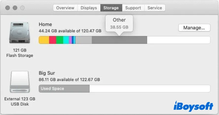 check storage space of the external hard drive