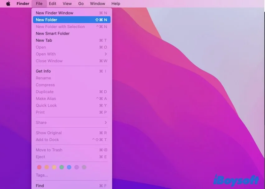 create a new folder on Mac with Finder menu