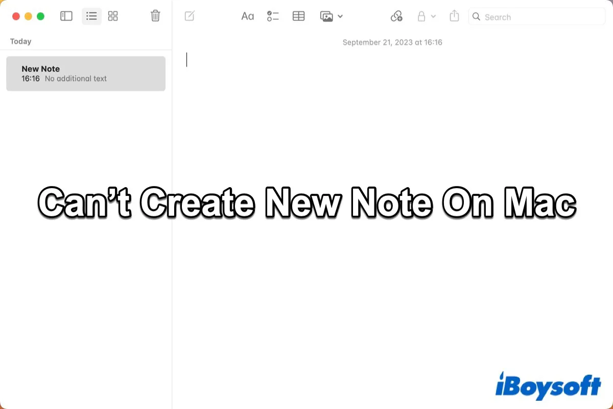 No se puede crear una nueva nota en Mac