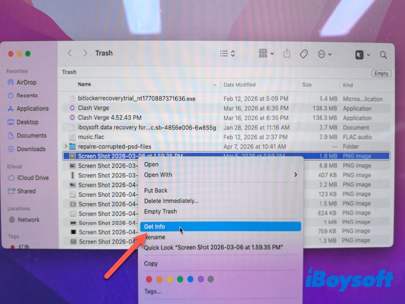 get info from trash file