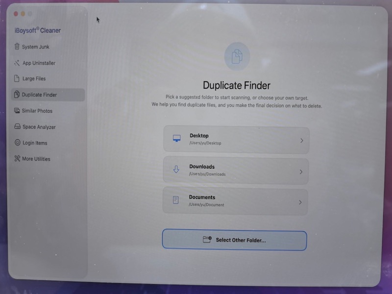 select folder to find duplicate files