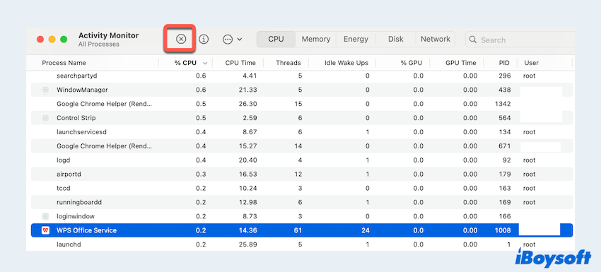 Quitter d'autres applications avec le Moniteur d'activité