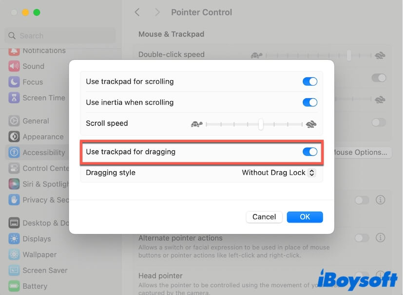 enable Trackpad for dragging