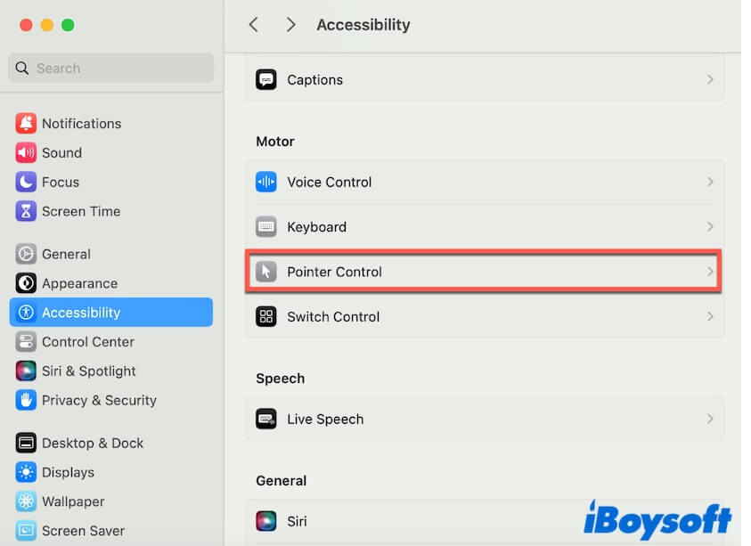 click Pointer Control in Accessibility