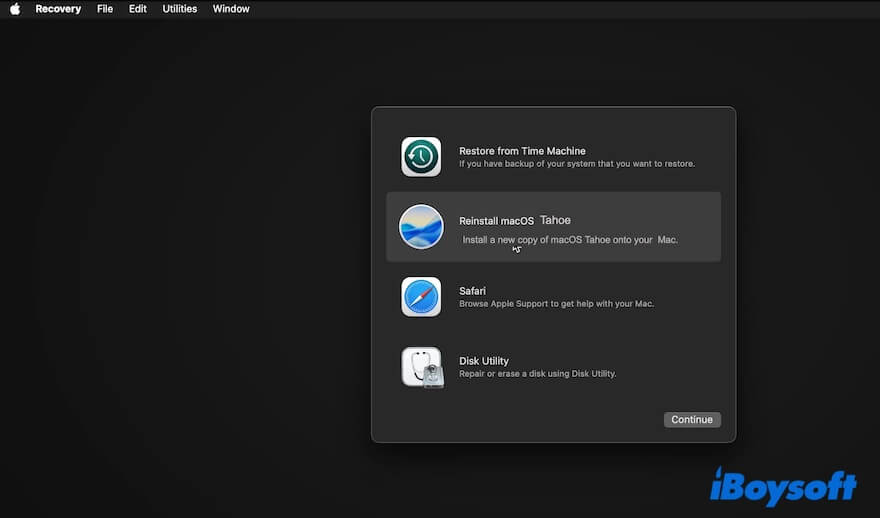 reinstall macOS Tahoe in Recovery Mode