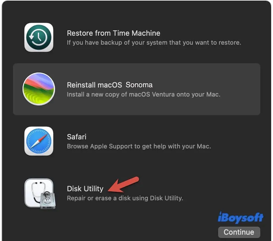 select Disk Utility in macOS Recovery