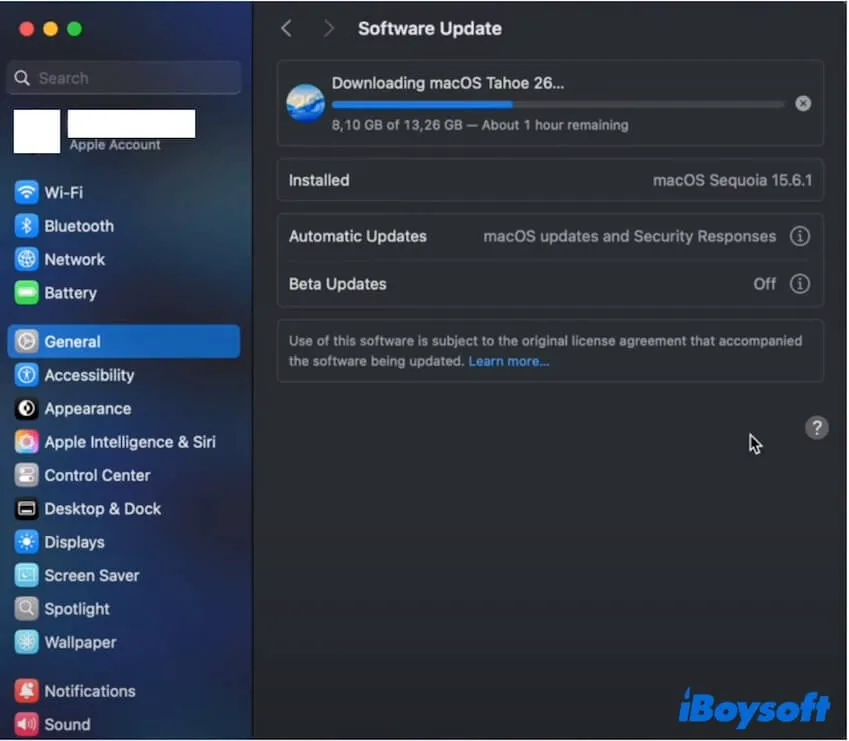 macOS Tahoe download stuck