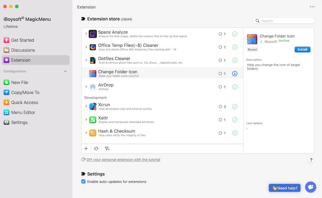 enable iBoysoft Change folder icon extension