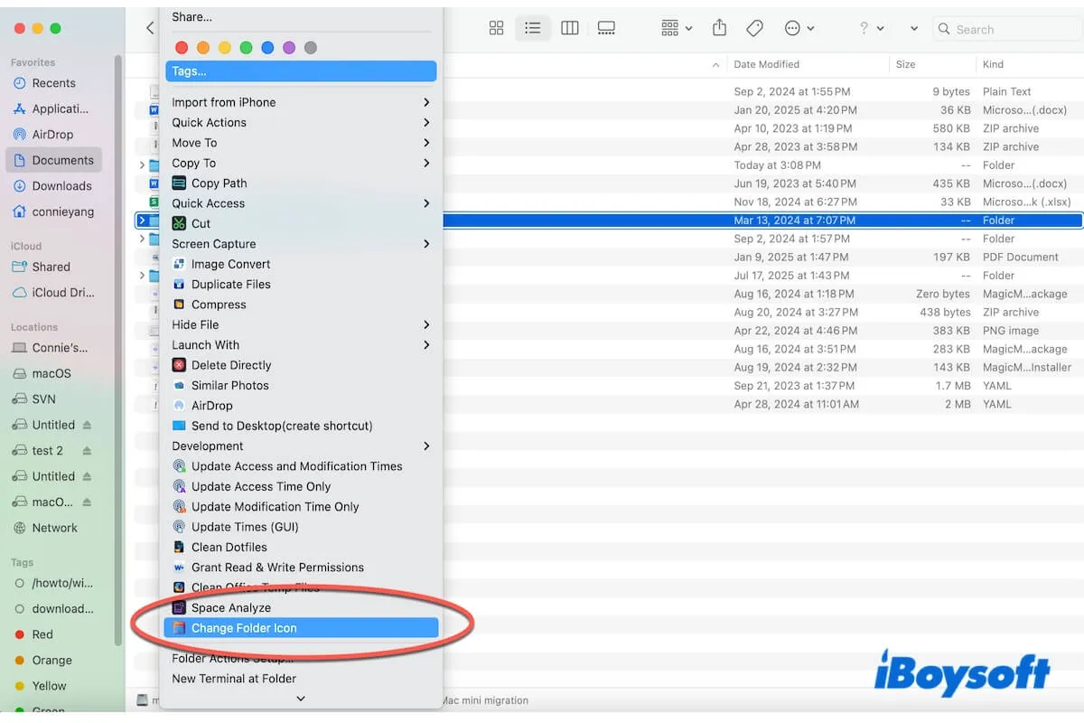 change folder icon with iBoysoft MagicMenu