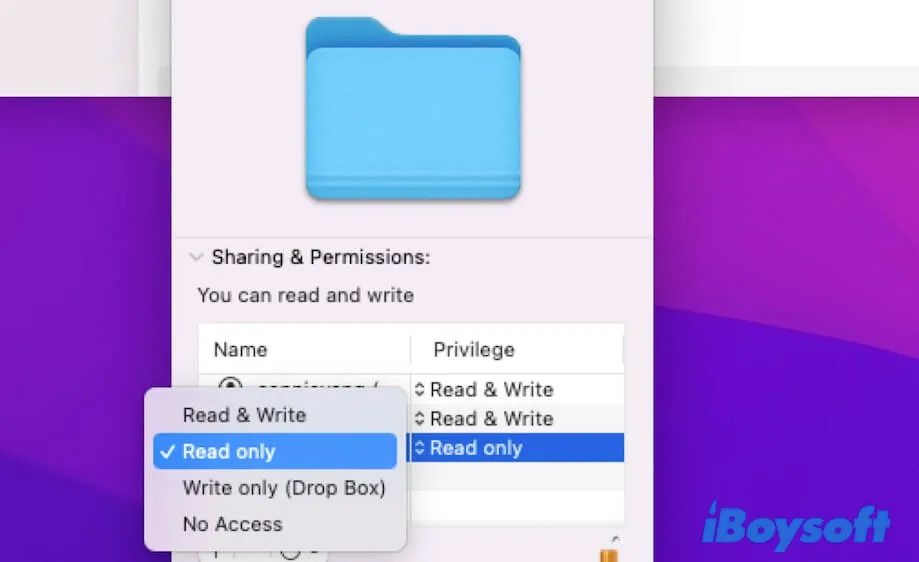 expand the permissions of the user to make changes on Mac