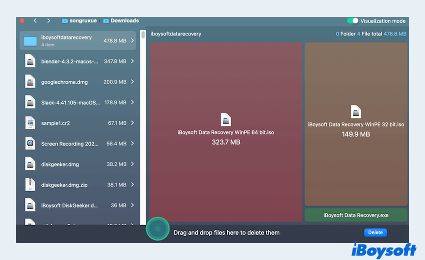 nettoyer l'espace du dossier avec l'extension iBoysoft MagicMenu