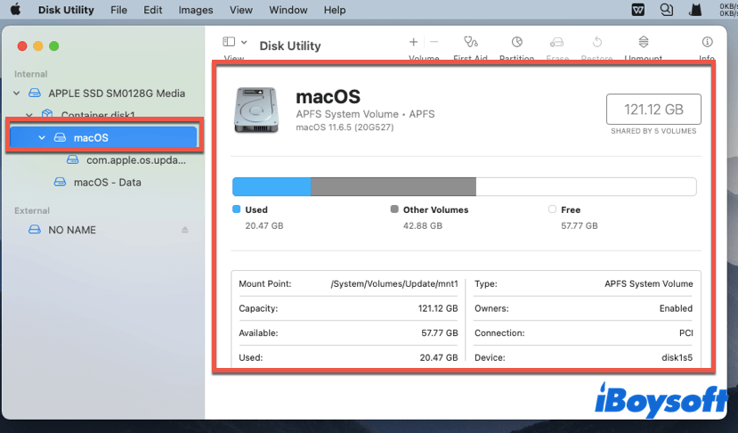 check free disk space on Mac using Disk Utility