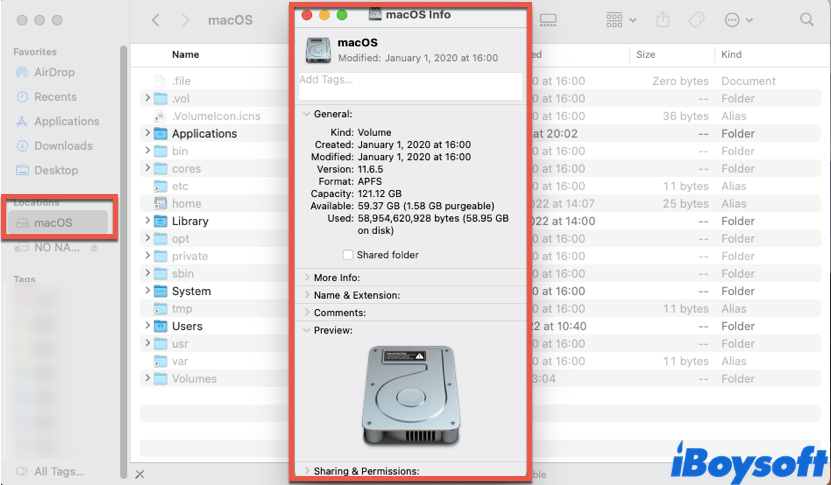 check free disk space on Mac with Get Info